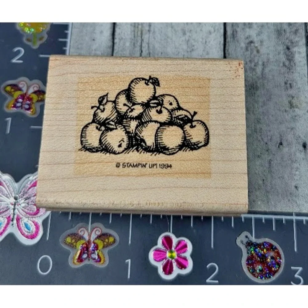 Stampin' Up! Pile of Apples Fruit 1994 Harvest Fall Rubber Stamp Wood Mount #O47
